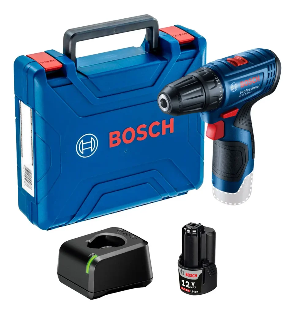 Furadeira e parafusadeira Bosch GSB 120-LI com maleta e acessórios